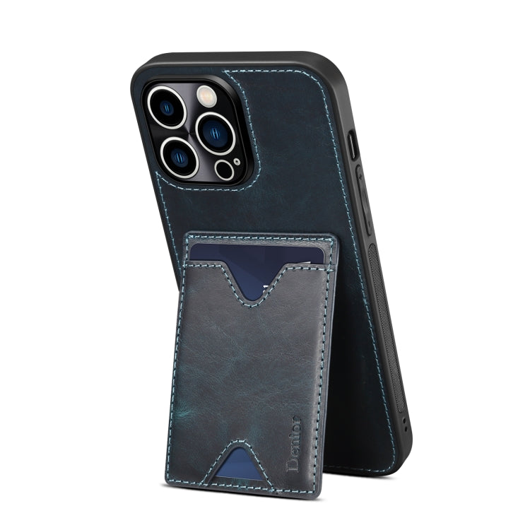 For iPhone 14 Pro Max Denior Retro Back Cover Card Slot Phone Case(Blue)