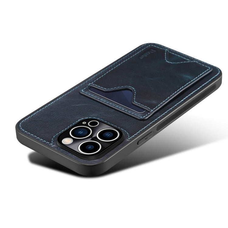 For iPhone 14 Pro Max Denior Retro Back Cover Card Slot Phone Case(Blue)