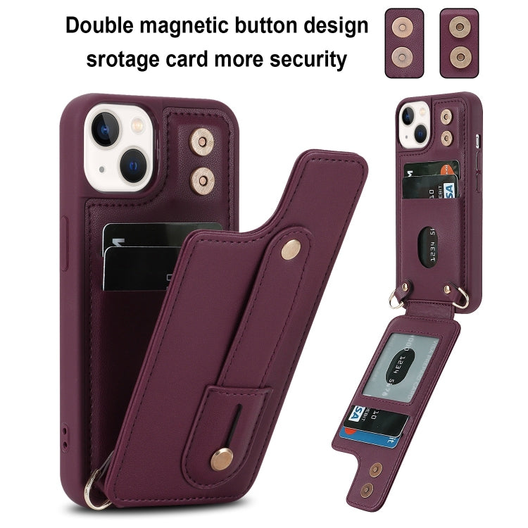 For iPhone 13 Pro Max Wristband Vertical Flip Wallet Back Cover Phone Case(Wine Red)