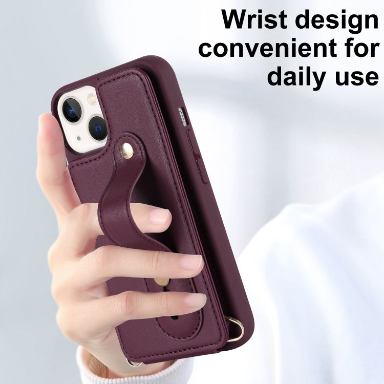 For iPhone 13 Pro Max Wristband Vertical Flip Wallet Back Cover Phone Case(Wine Red)