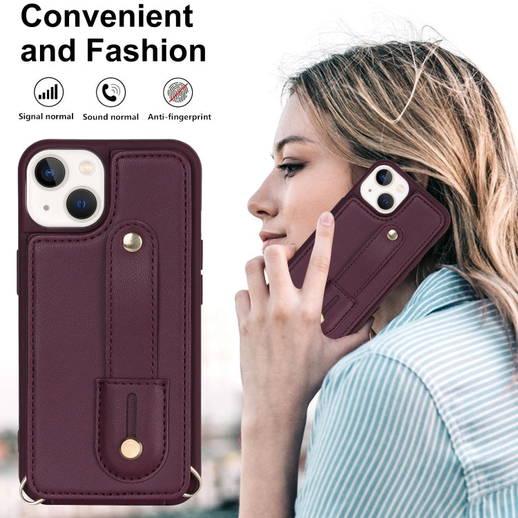 For iPhone 13 Pro Max Wristband Vertical Flip Wallet Back Cover Phone Case(Wine Red)