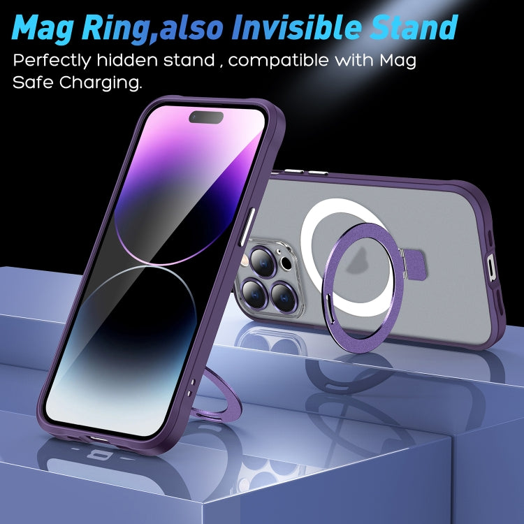 For iPhone 13 Metal Eyes Series MagSafe Magnetic Holder Phone Case(Dark Purple)