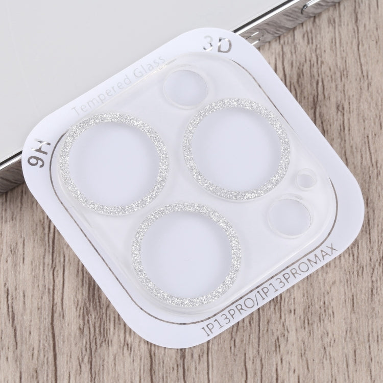 For iPhone 15 Pro / 15 Pro Max Glitter Ring Tempered Glass Camera Lens Film(Silver)