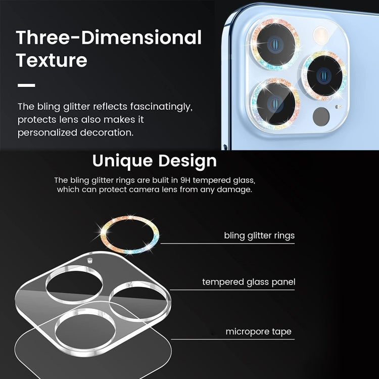 For iPhone 15 Pro / 15 Pro Max Glitter Ring Tempered Glass Camera Lens Film(Colorful)