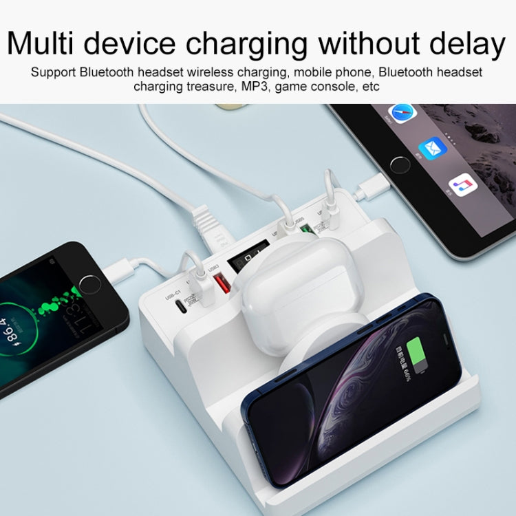 F6 Multifunctional Dual Wireless Charger with Phone Holder & Current Display, EU Plug