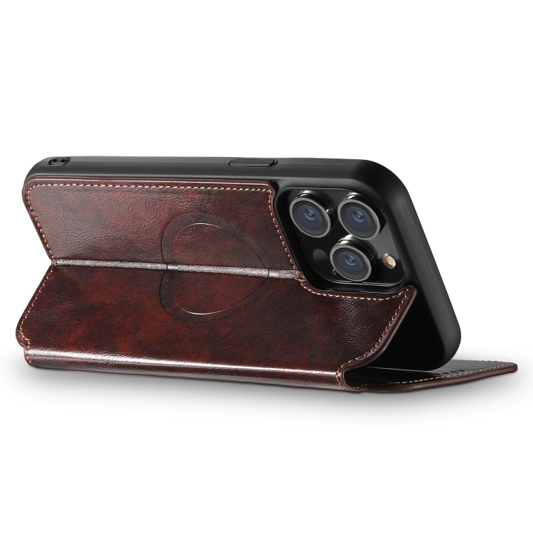 For iPhone 13 Suteni J05 Leather Magnetic Magsafe Phone Case(Brown)