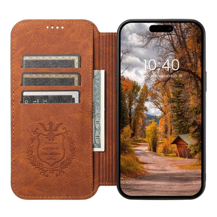 For iPhone 14 Pro Max Suteni J06 Retro Matte Litchi Texture Leather Magnetic Magsafe Phone Case(Khaki)