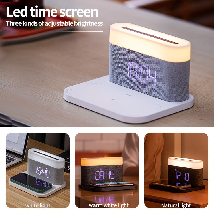 S26 3 in 1 Mobile Phone Wireless Charger with Clock & Night Light(White)