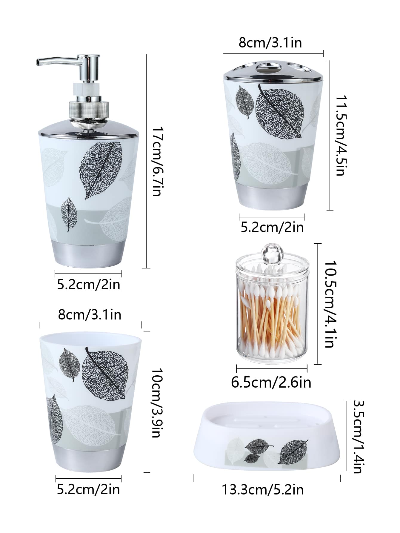 5pcs Leaf Print Soap Dispenser Soap Box Gargle Cup Set