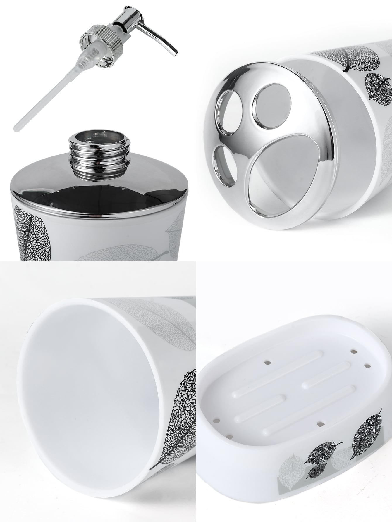5pcs Leaf Print Soap Dispenser Soap Box Gargle Cup Set