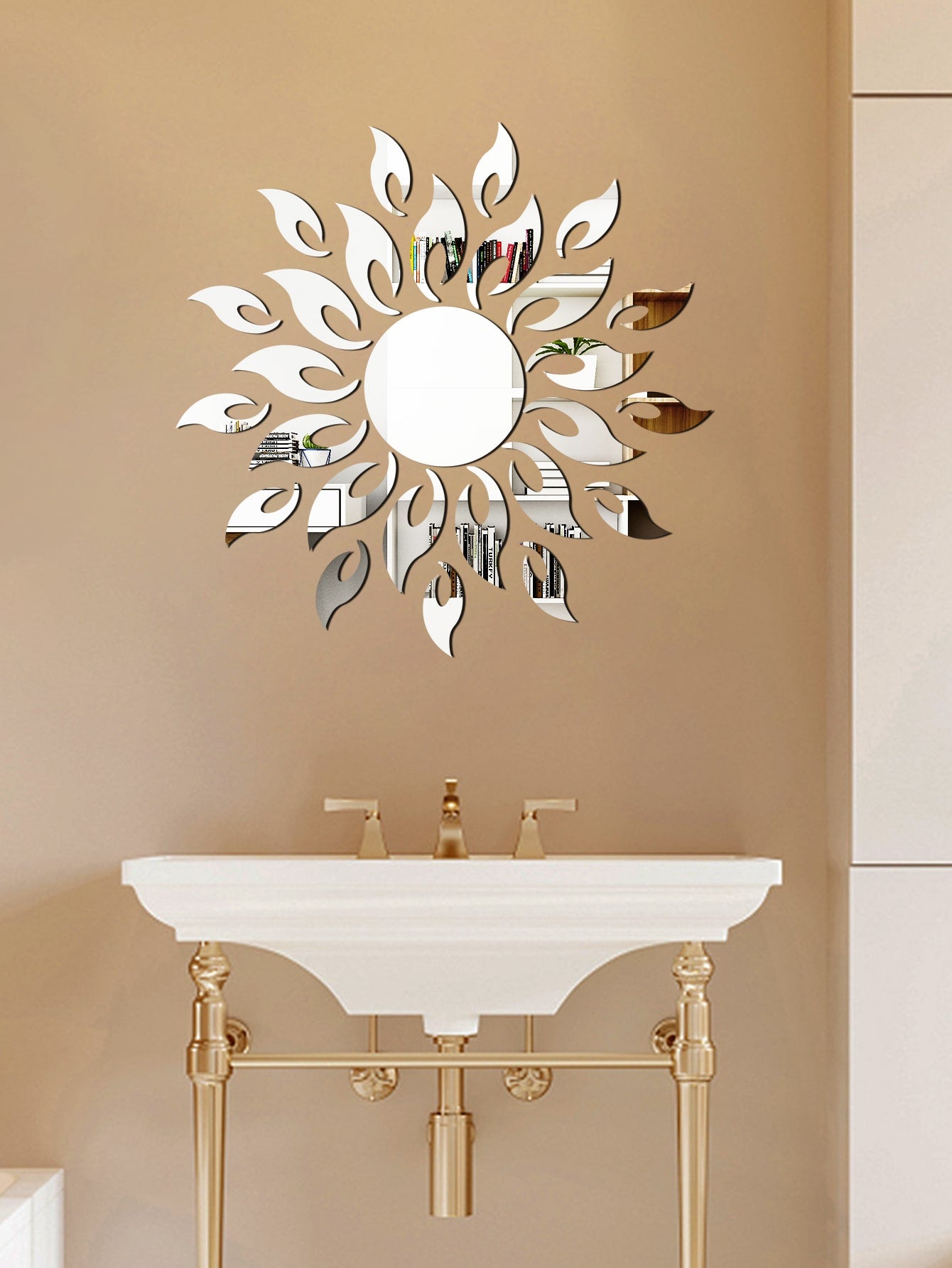 1set Sun Surface Wall Sticker Self Adhesive Decorative Design Mirror