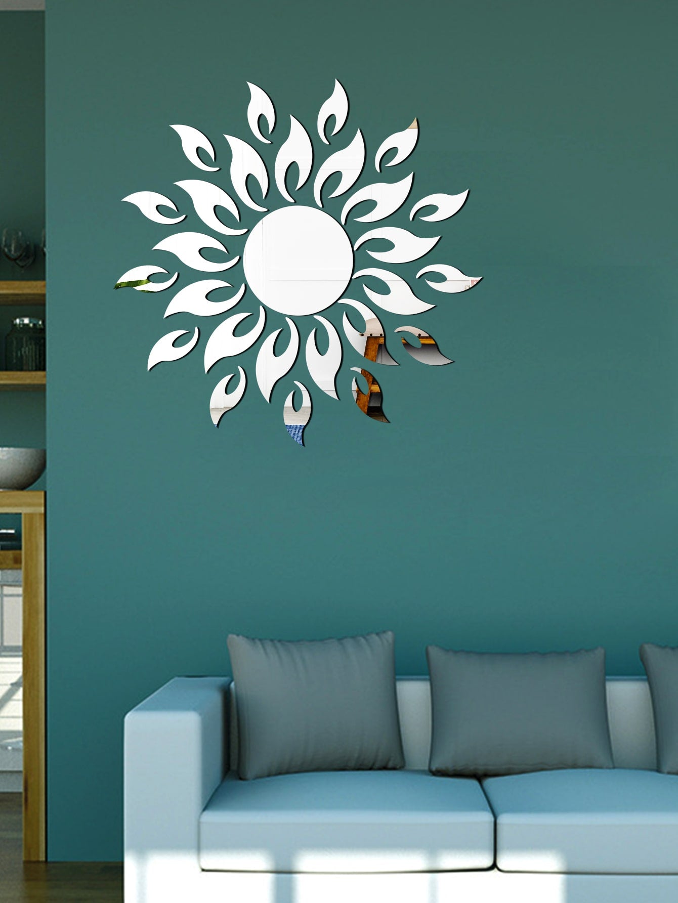 1set Sun Surface Wall Sticker Self Adhesive Decorative Design Mirror