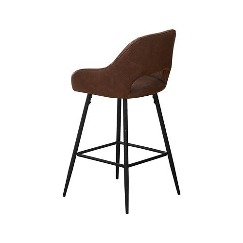 Bar Stools Set of 2 Leather Brown  Dining Bar Stools Fixed Height Bar Chairs with Metal Frame and Footrest