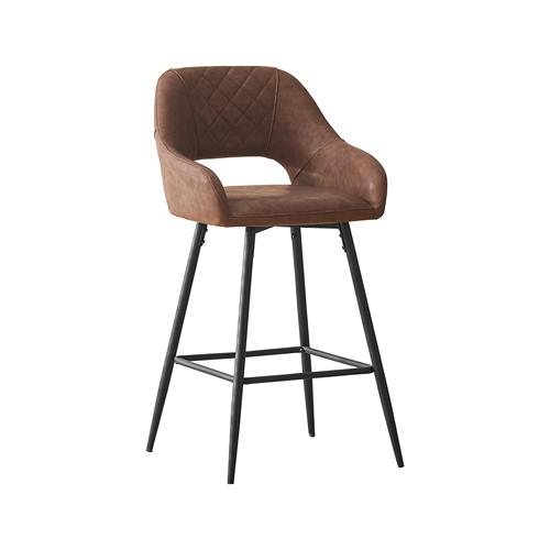 Bar Stools Set of 2 Leather Brown  Dining Bar Stools Fixed Height Bar Chairs with Metal Frame and Footrest