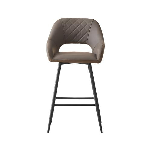 PU Leather Gray Dining Bar Stools Fixed Height Chairs with Metal Frame and Footrest, Set of 2