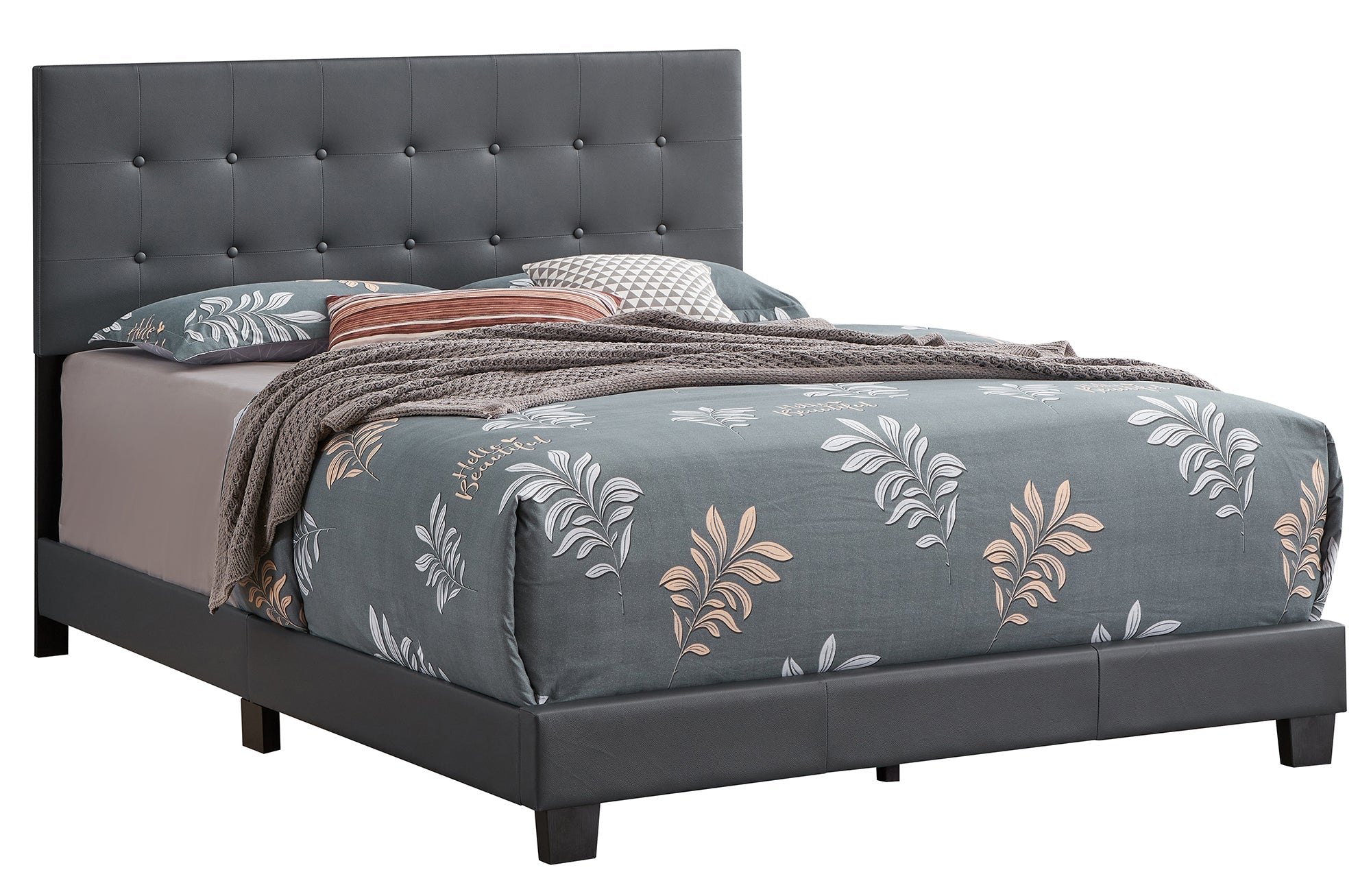 Caldwell Faux Leather Button Tufted King Panel Bed - Final Clearance