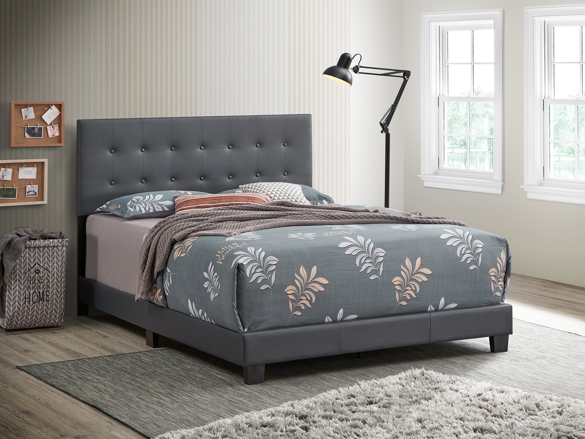 Caldwell Faux Leather Button Tufted King Panel Bed - Final Clearance