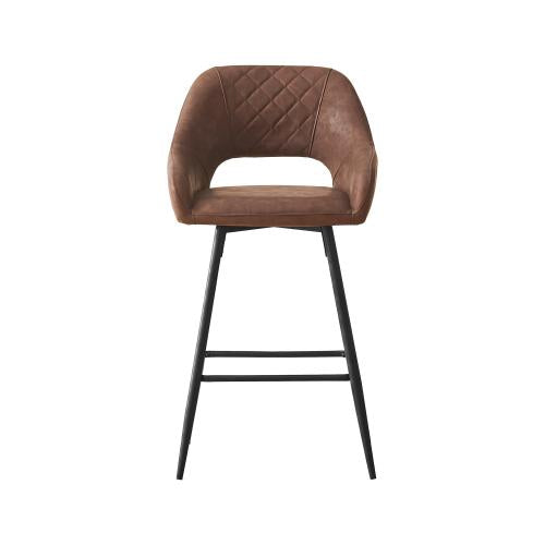 Bar Stools Set of 2 Leather Brown  Dining Bar Stools Fixed Height Bar Chairs with Metal Frame and Footrest