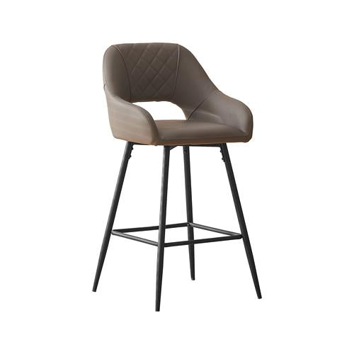 PU Leather Gray Dining Bar Stools Fixed Height Chairs with Metal Frame and Footrest, Set of 2