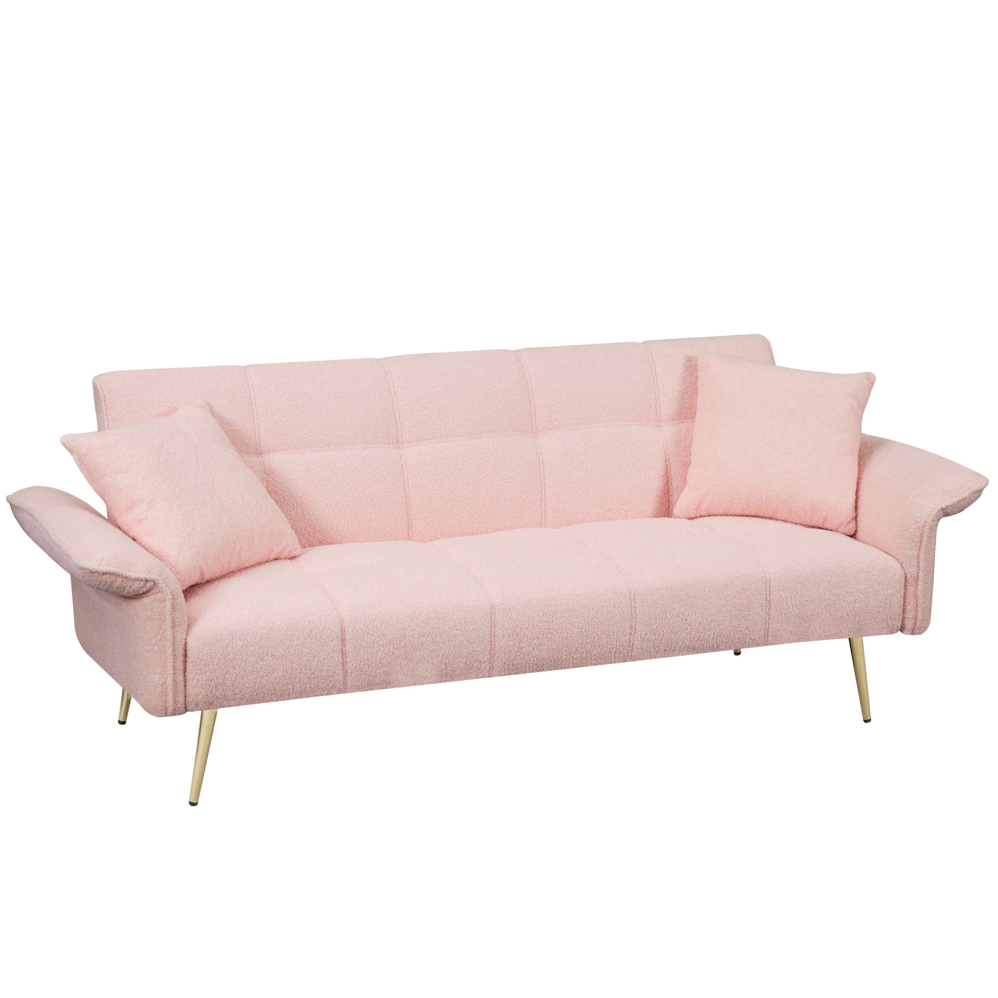 Modern Love Teddy Fleece Sofabed, Convertible Futon with Adjustable Arms and Backrest, for Living Room and Bedroom,