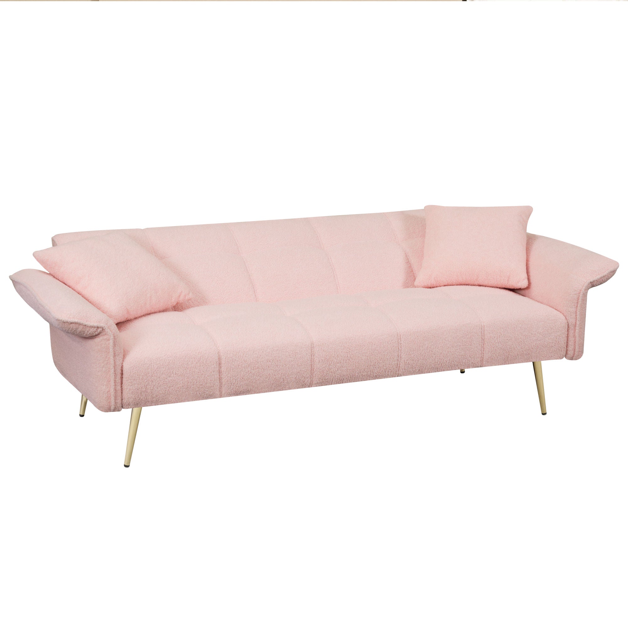 Modern Love Teddy Fleece Sofabed, Convertible Futon with Adjustable Arms and Backrest, for Living Room and Bedroom,