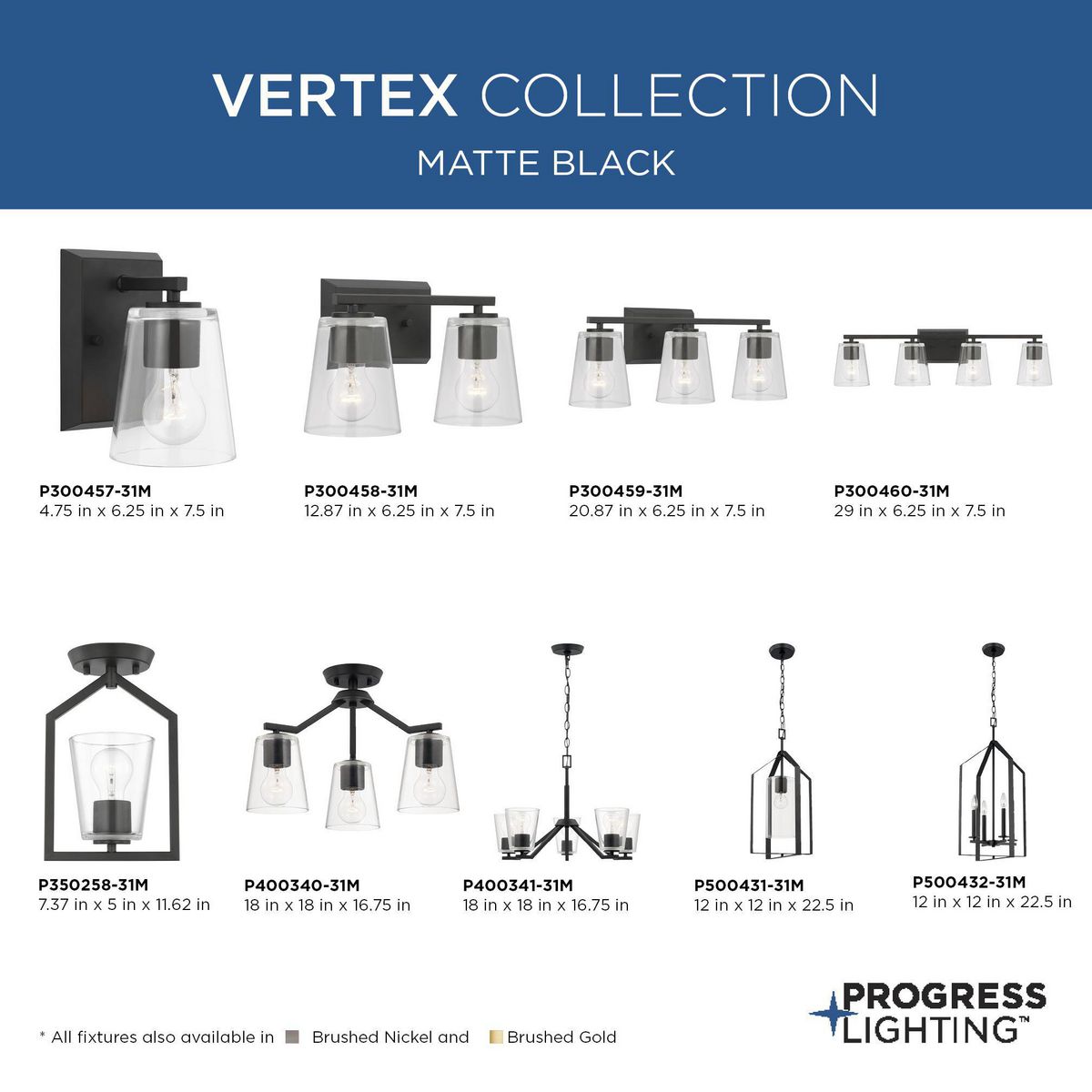 Progress Lighting Vertex Collection One-Light Bath And Vanity Fixture Matte Black (P300457-31M)