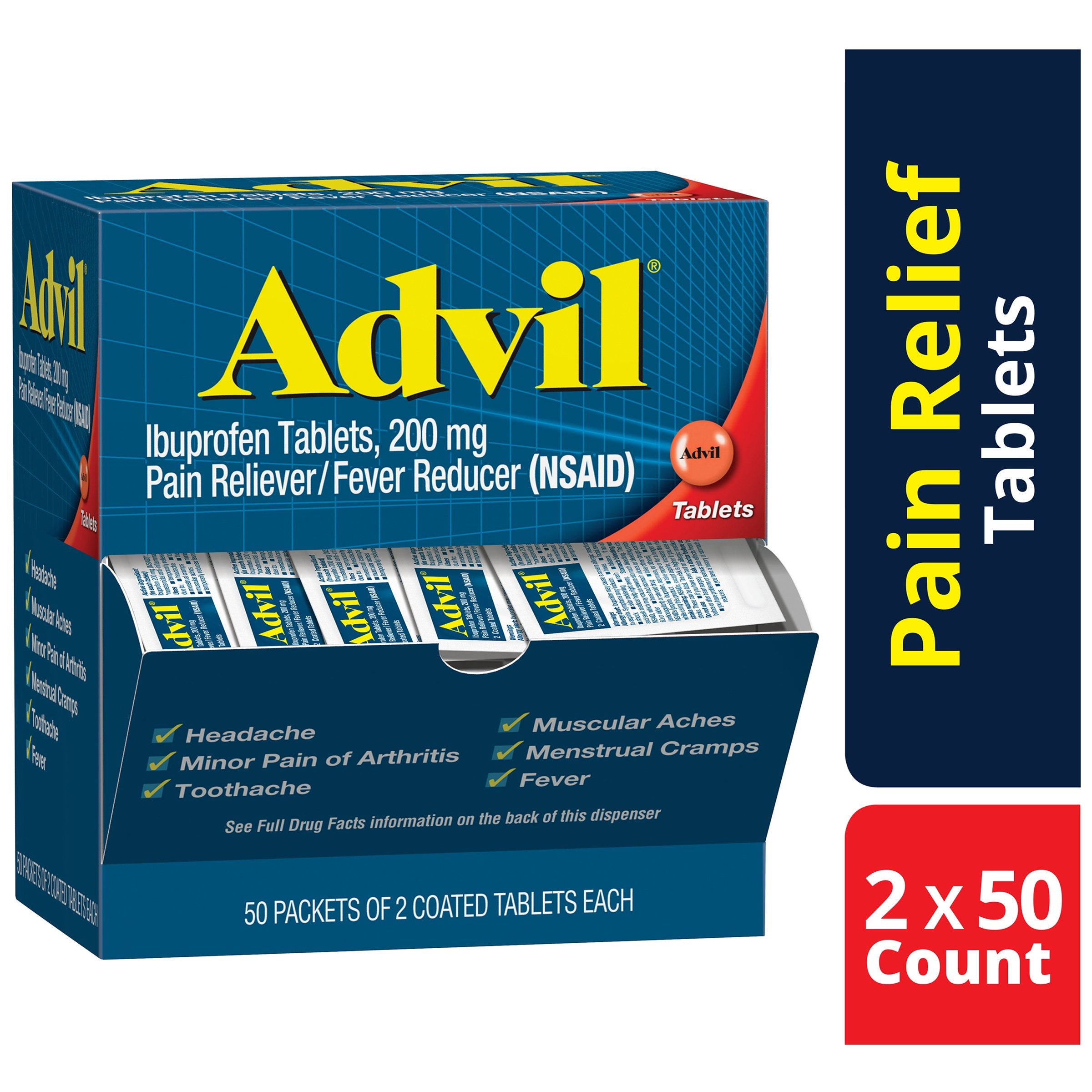 Advil? Ibuprofen Pain Relief Tablet, 200 mg, 50 packets
