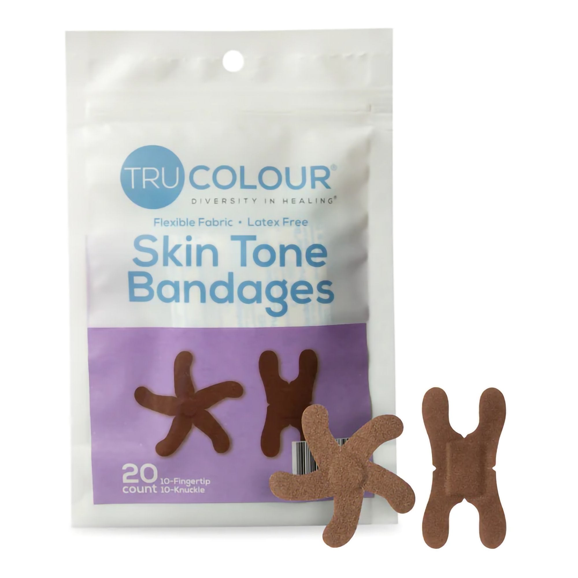 Tru-Colour Knuckle and Fingertip Bandages, Flexible Fabric for Dark Brown Skin Tones