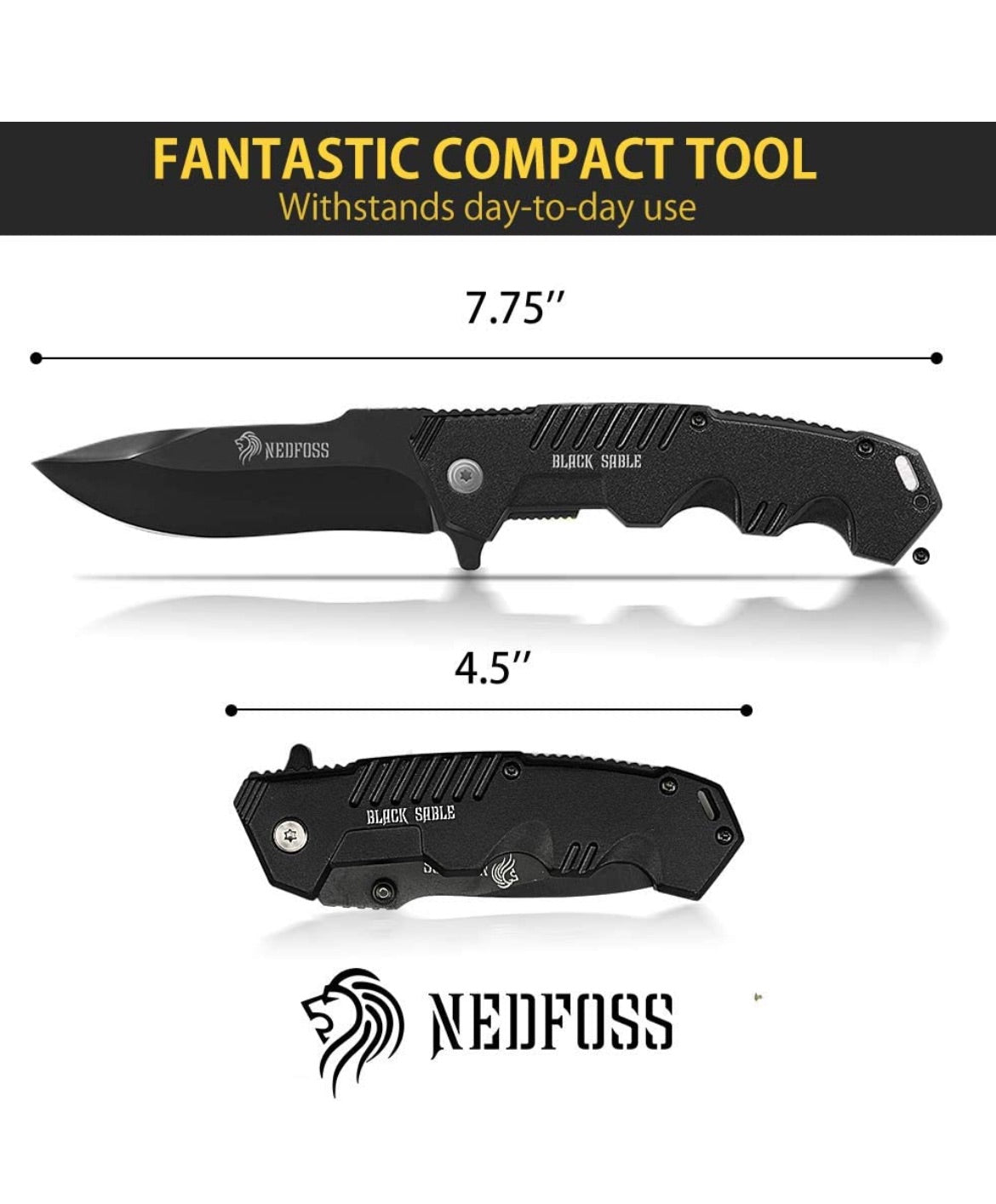 Black Powder Coated Folding Pocket Knife, Fishing Hiking Survival Knife, With Belt Clip