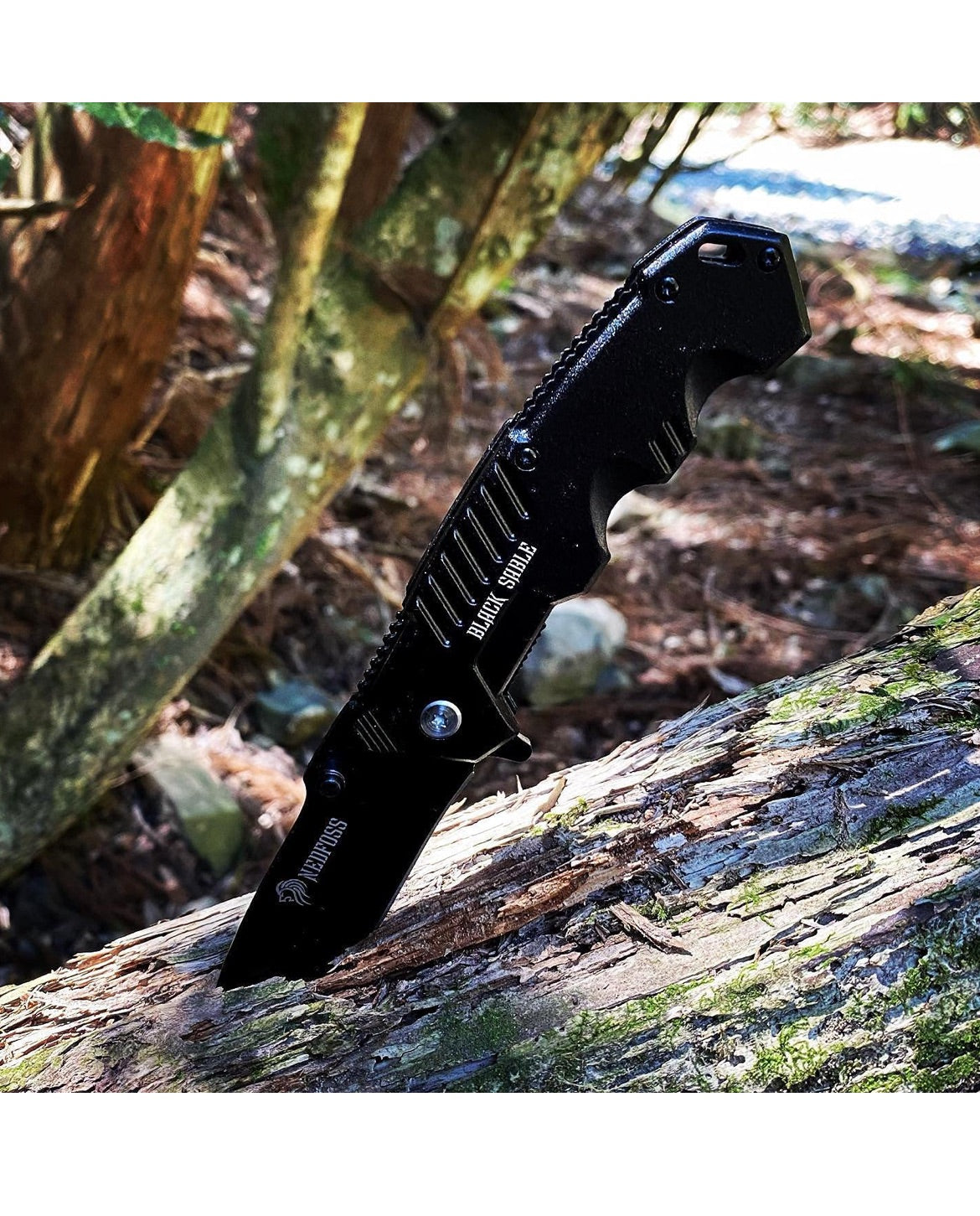 Black Powder Coated Folding Pocket Knife, Fishing Hiking Survival Knife, With Belt Clip