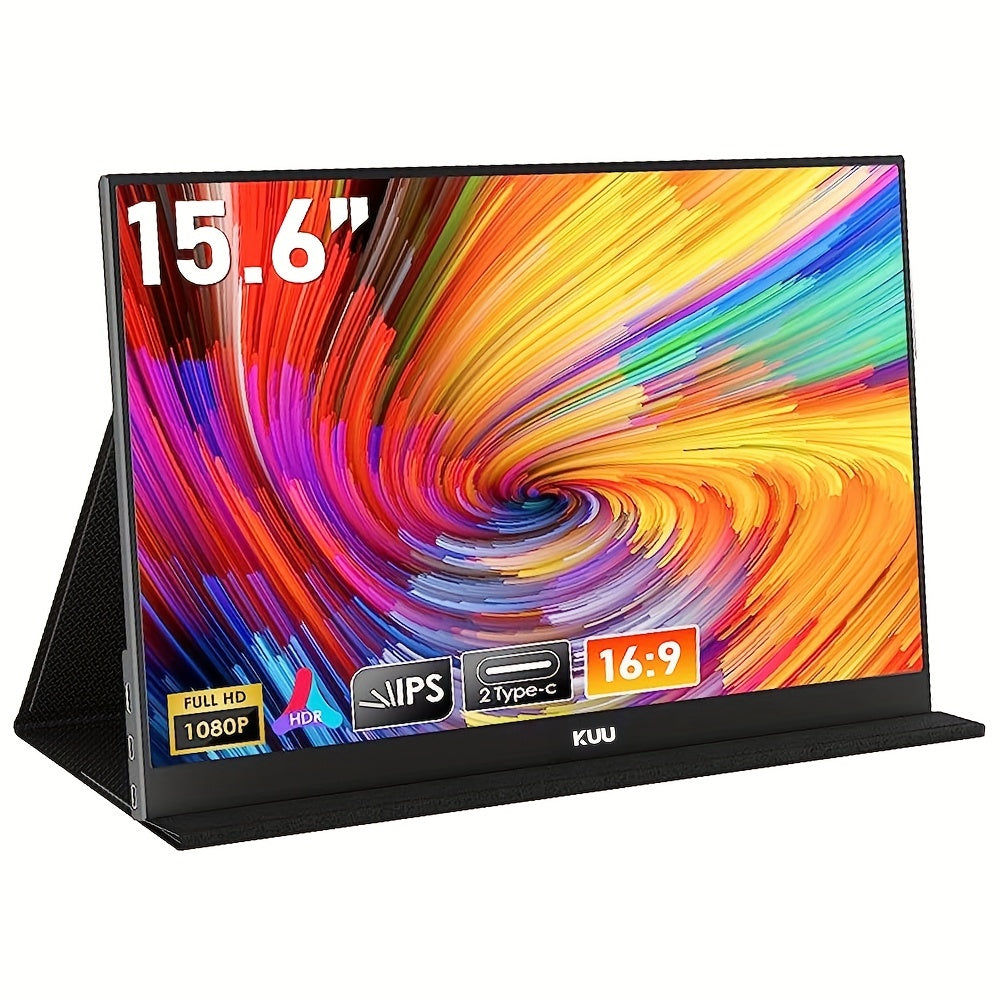 Unleash Greater Gaming with KUU 15.6' FHD 1080p Portable Monitor - LCD & HDMI-Ready, Table-Mounted, sRGB Color Accuracy, FreeSync, No Battery Limitations