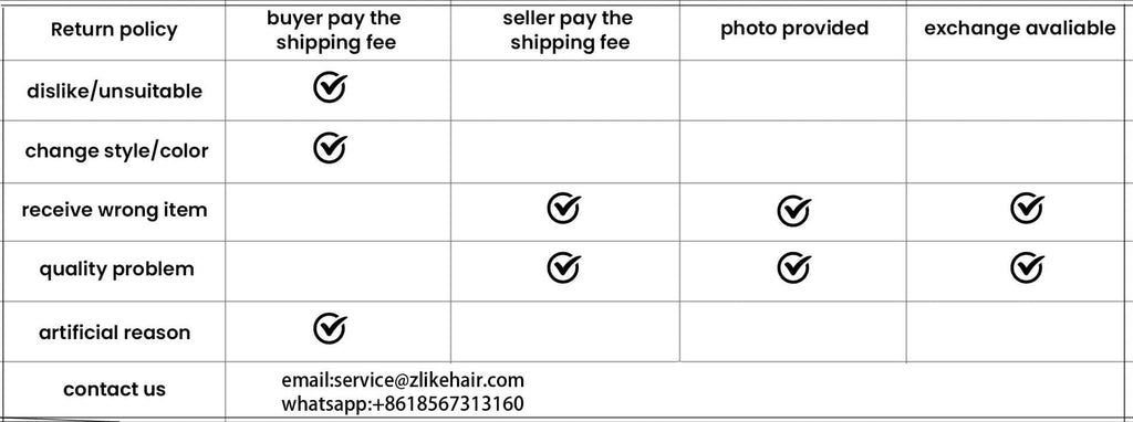 zlike hair shipping policy