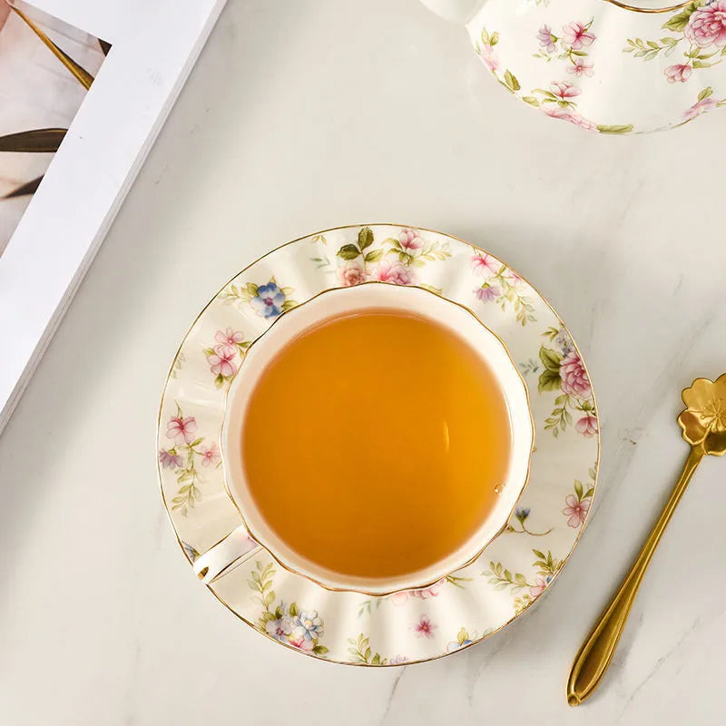 Afralia? Elegant Flower Tea Cup Set with Spoon & Saucer