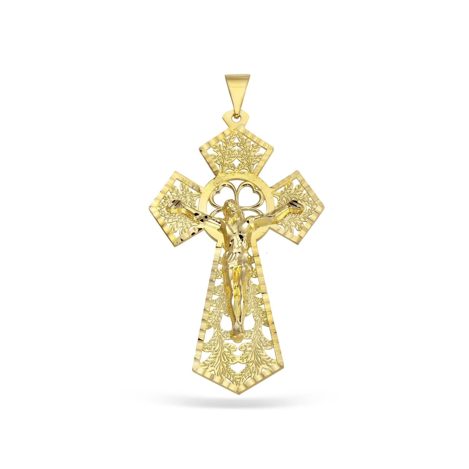 10KT Yellow Gold 92X48MM Filigree Crucifix Cross Pendant. Chain Not Included