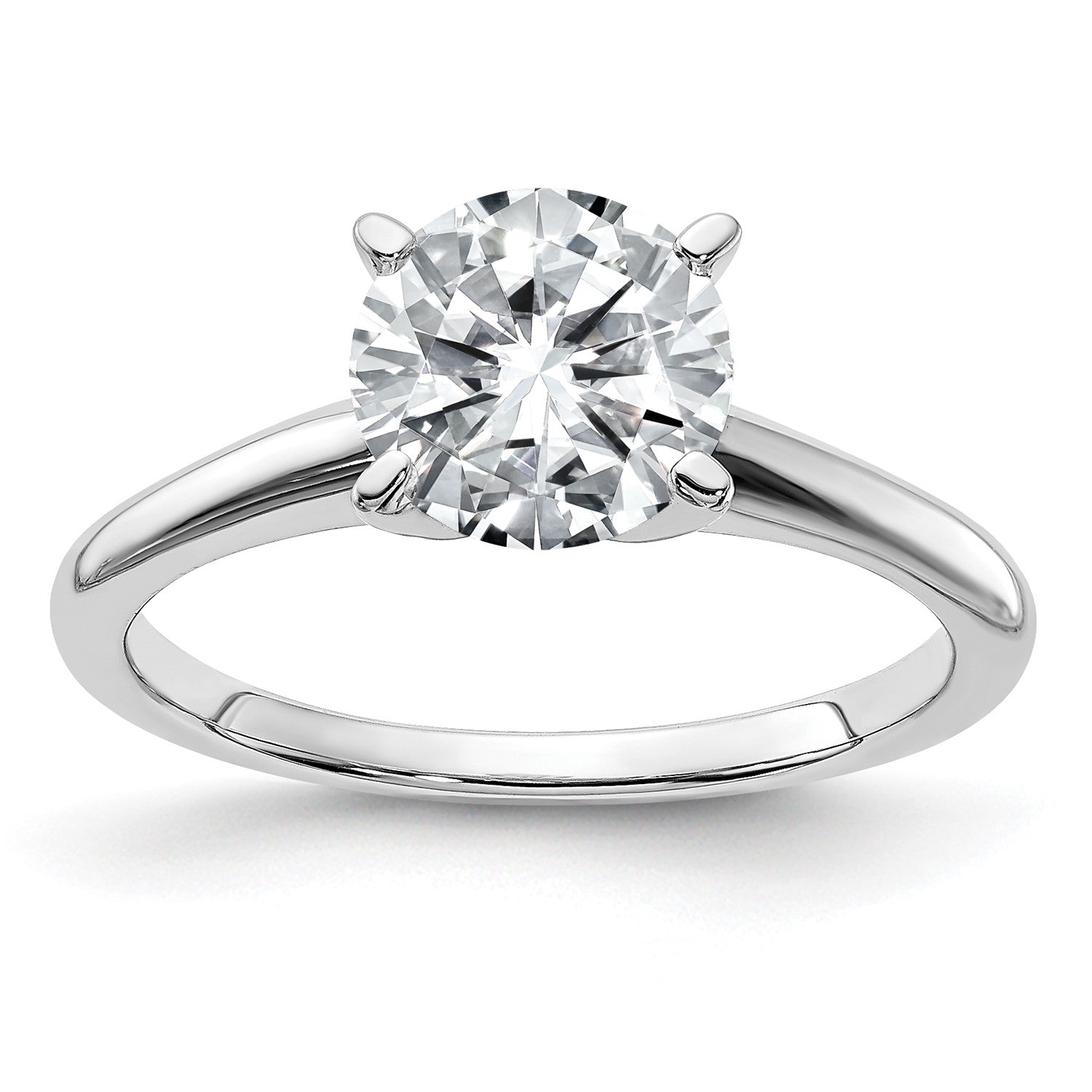 7.5MM Round Moissanite Solitaire Engagement Ring in 14KT White Gold; Size 5