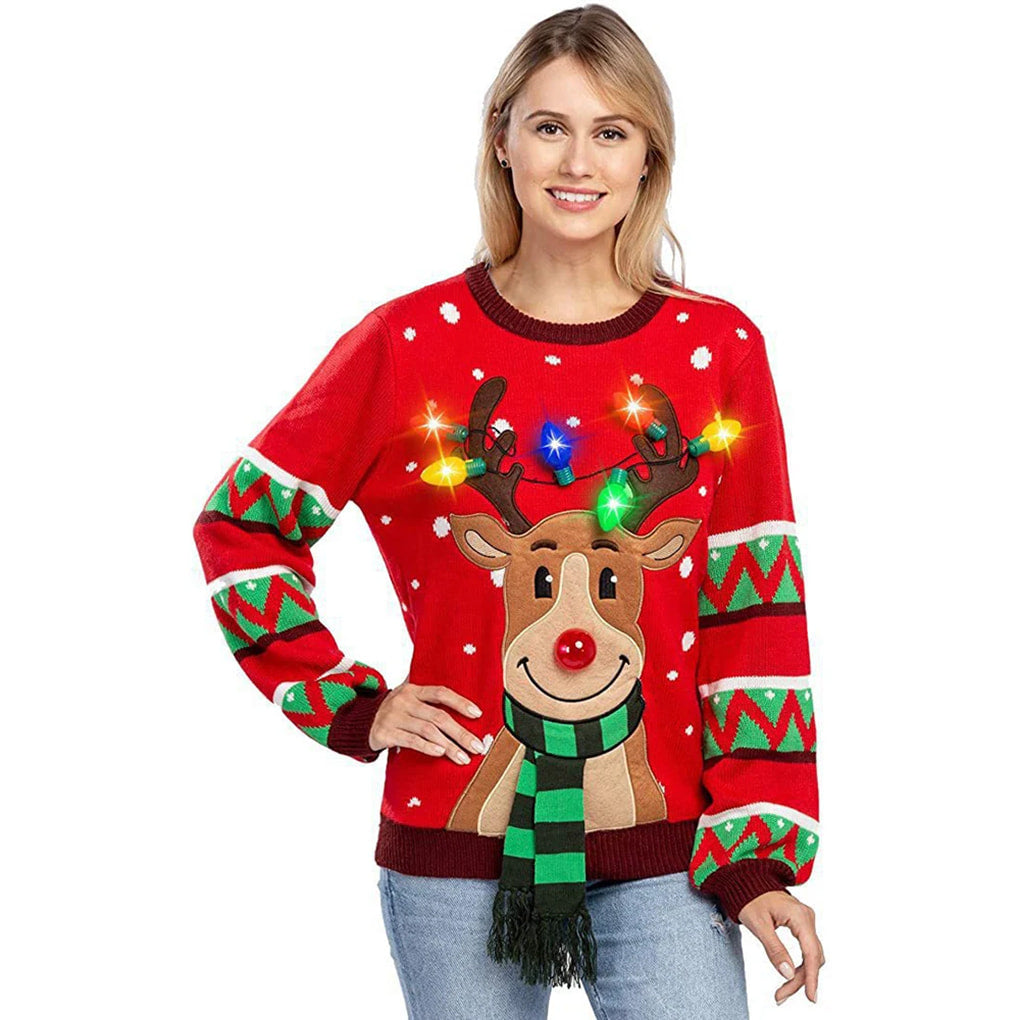 2024 Hot Men Women Kids Ugly Funny Led Light Christmas Pullover Sweater Jumper