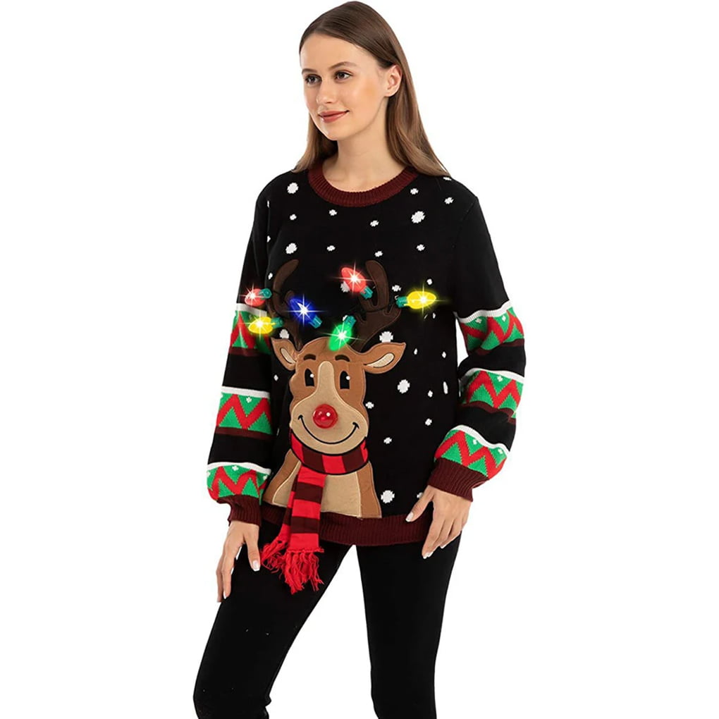 Christmas Pullover Sweater Jumper with LED Bulb Light