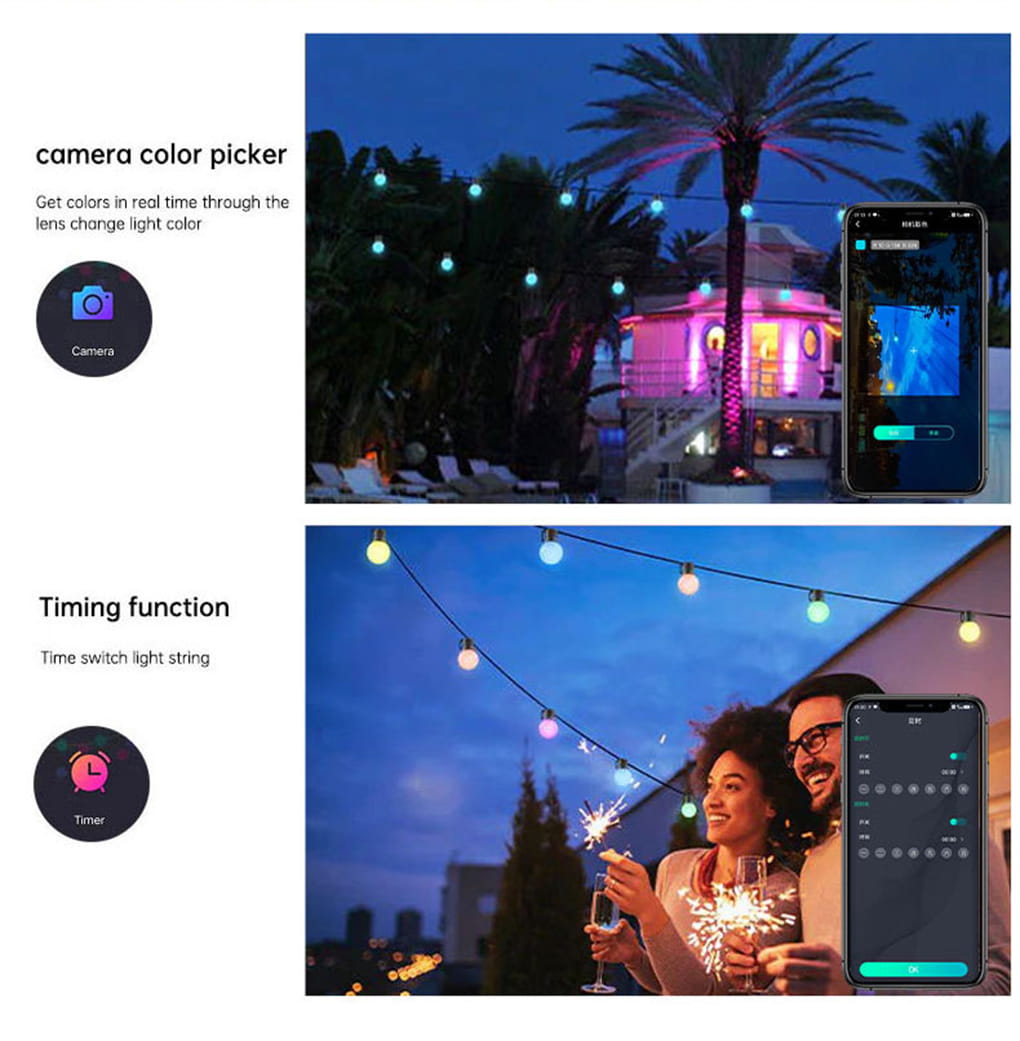 LuxFond Smart APP Controlled LED Bulb String Lights with Timing