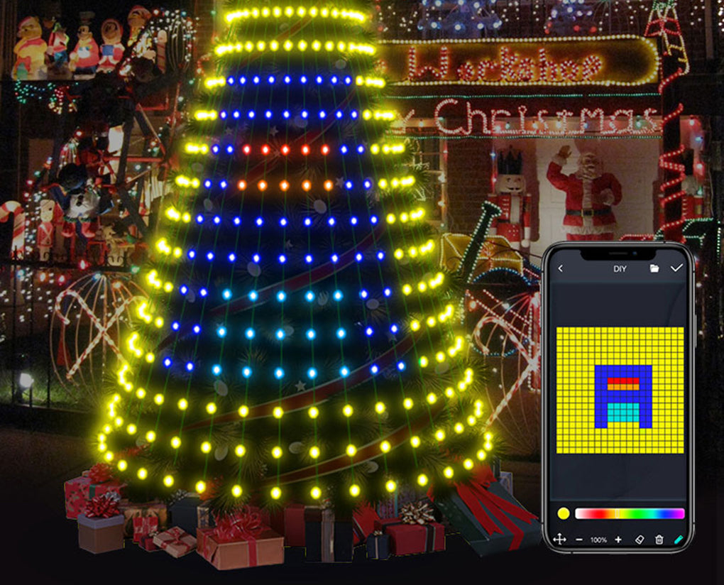 LuxFond Wireless DIY RGB Christmas Tree Lighting with APP and Remote Controller