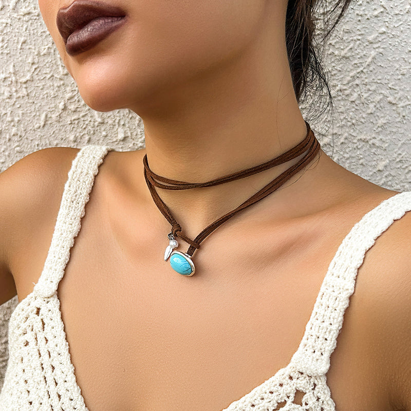 1. Winsmin Layered Turquoise Necklace Choker