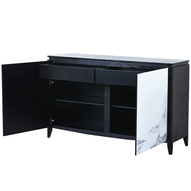 Modern Solid Wood Sideboard Buffet Storage Cabinet with 2 Decorative Doors