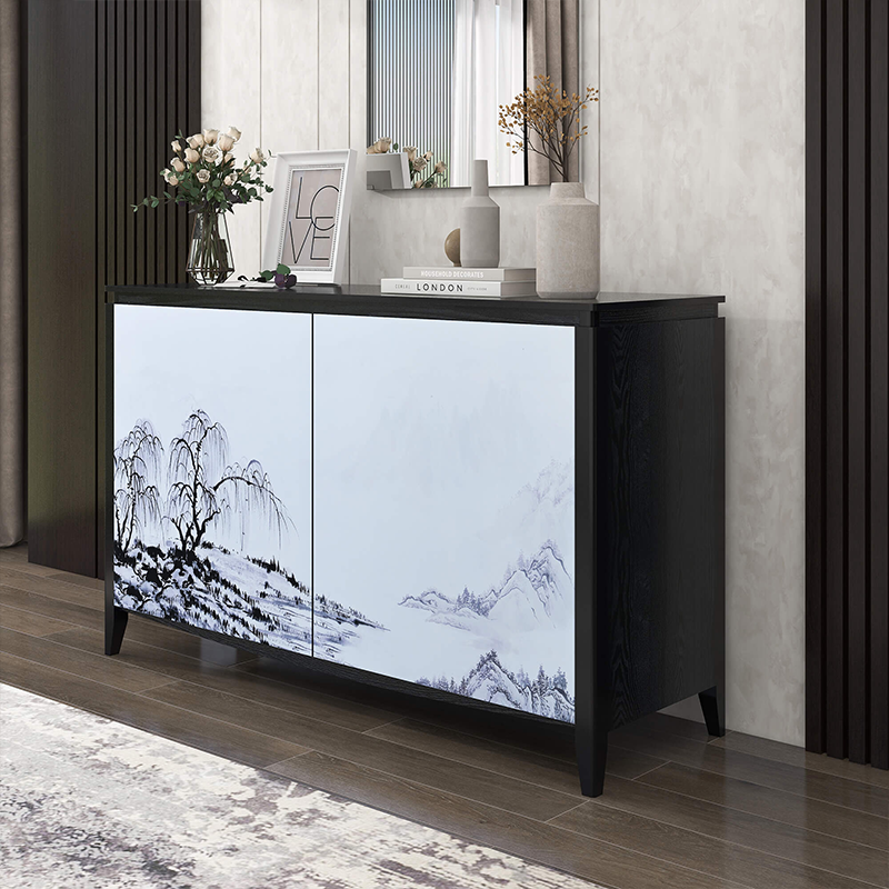 Modern Solid Wood Sideboard Buffet Storage Cabinet with 2 Decorative Doors