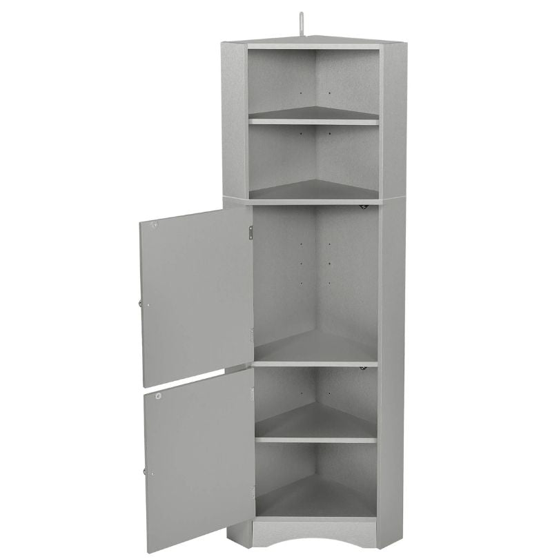 Tall Corner Gray Freestanding Storage Cabinet with 2 doors