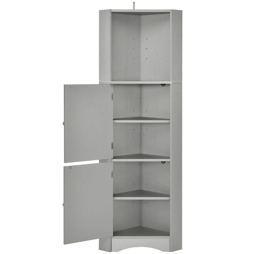 Tall Corner Gray Freestanding Storage Cabinet with 2 doors