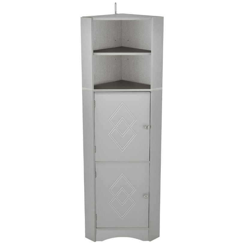 Tall Corner Gray Freestanding Storage Cabinet with 2 doors