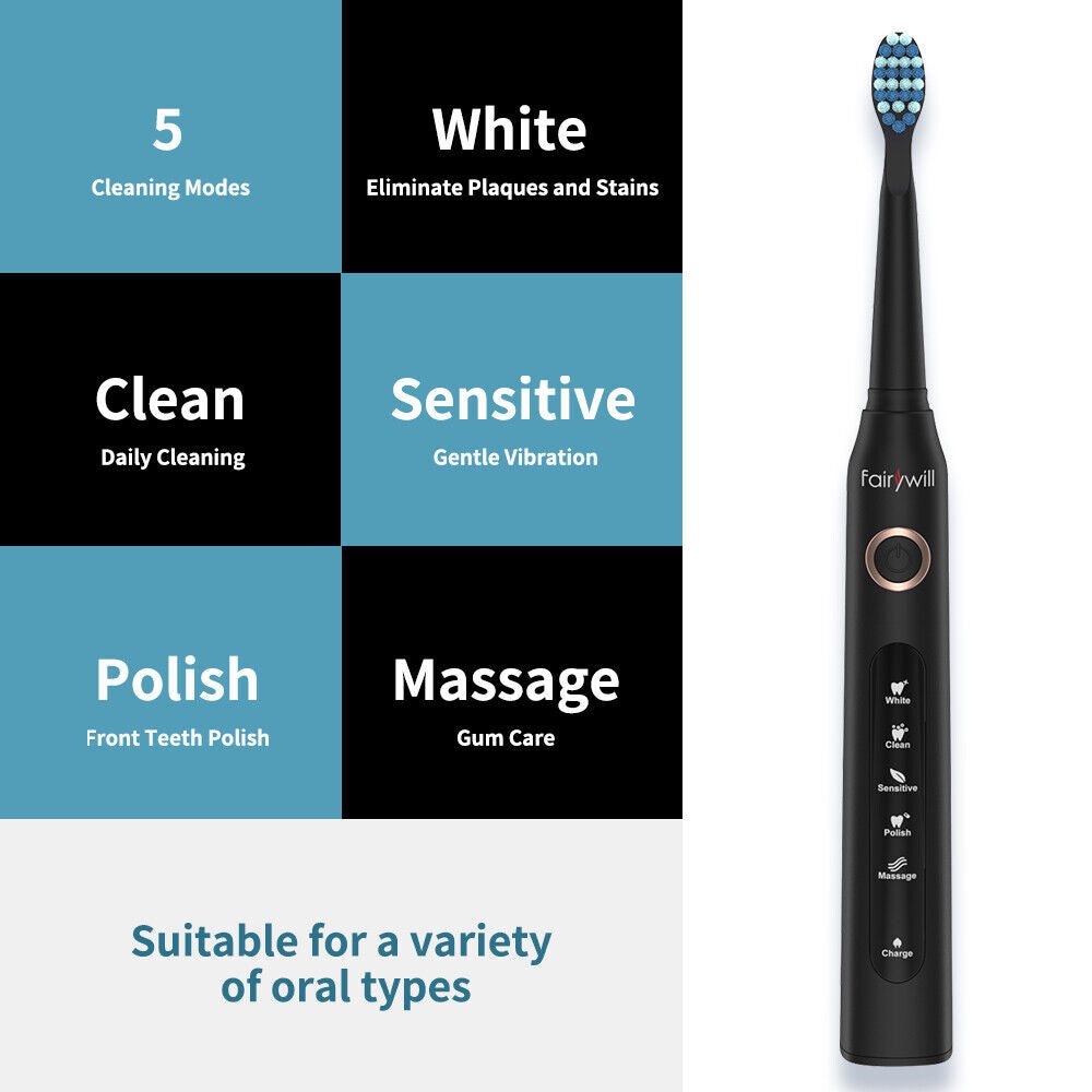 Professional Electric Toothbrush with 8x Heads Kit (Waterproof)
