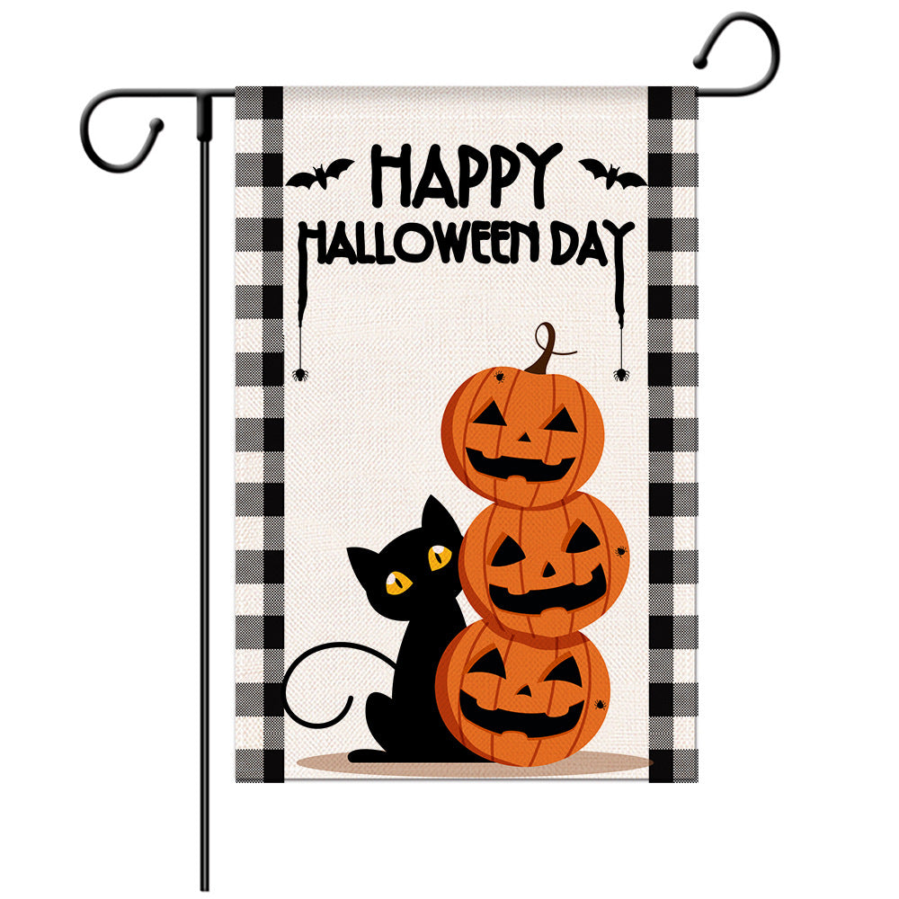 Drapeau de bienvenue d'Halloween - Drapeau de jardin citrouille monstre/sorcière/zombie - Modèles de drapeaux de jardin - Illustration