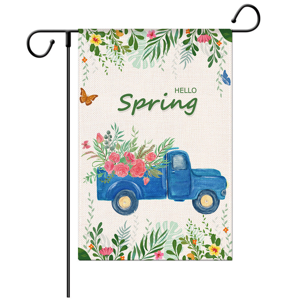 Spring Welcome Flag -Seasonal Garden Flag - Yard Flag Designs - Illustration