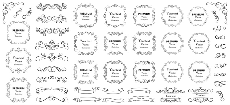 Collection de cadres de luxe, bordures victoriennes vintage, motifs décoratifs à la main - Téléchargement gratuit en format Png/PSD/JPG