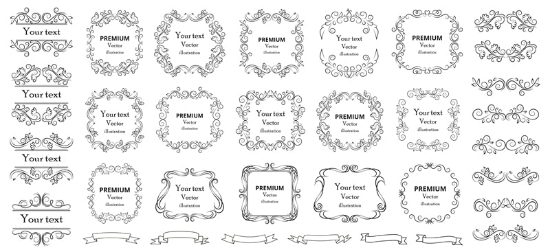 Collection de cadres de luxe, bordures victoriennes vintage, motifs décoratifs à la main - Téléchargement gratuit en format Png/PSD/JPG